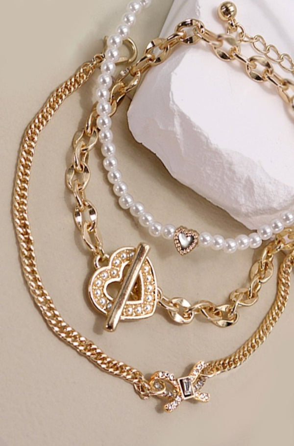 Pearly Heart Gold Bracelets