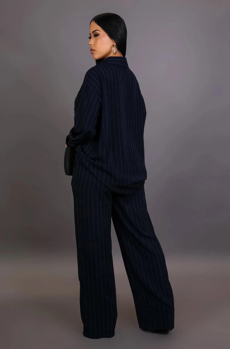 Maddy Navy Striped Pant Set