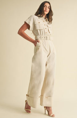 Cream Jumpsuit, Button down jumpsuit, casual jumpsuit, party jumpsuit, jumpsuit