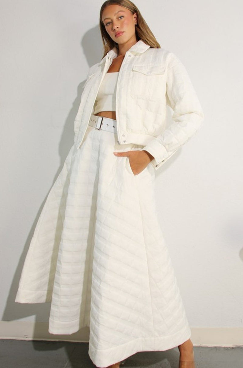 White quilted Jacket and skirt set, quilted jacket, quilted skirt, white skirt set, padded jacket and skirt set