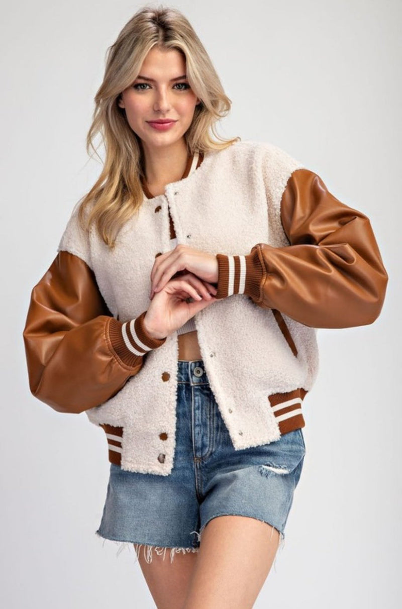 Kris Burly Faux Fur Varsity Jacket