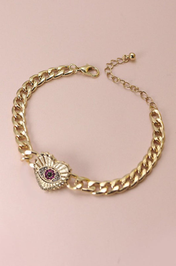 Liz Eye Heart You Gold Charm Bracelet