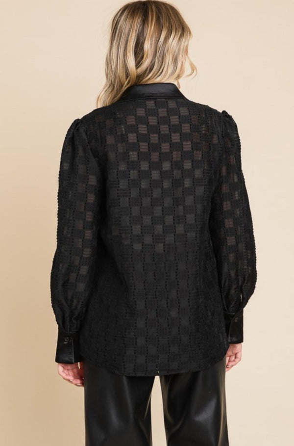 Vion Black Checkered Blouse