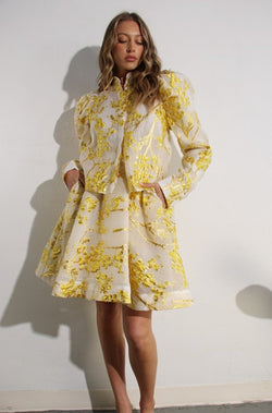 yellow and cream blouse and skirt set, blouse and skirt set, yellow long sleeve blouse and skirt set zimmermann dress