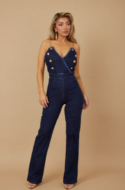 Denim jumpsuit, jumpsuit, playsuit, casual wear, navy jumpsuit