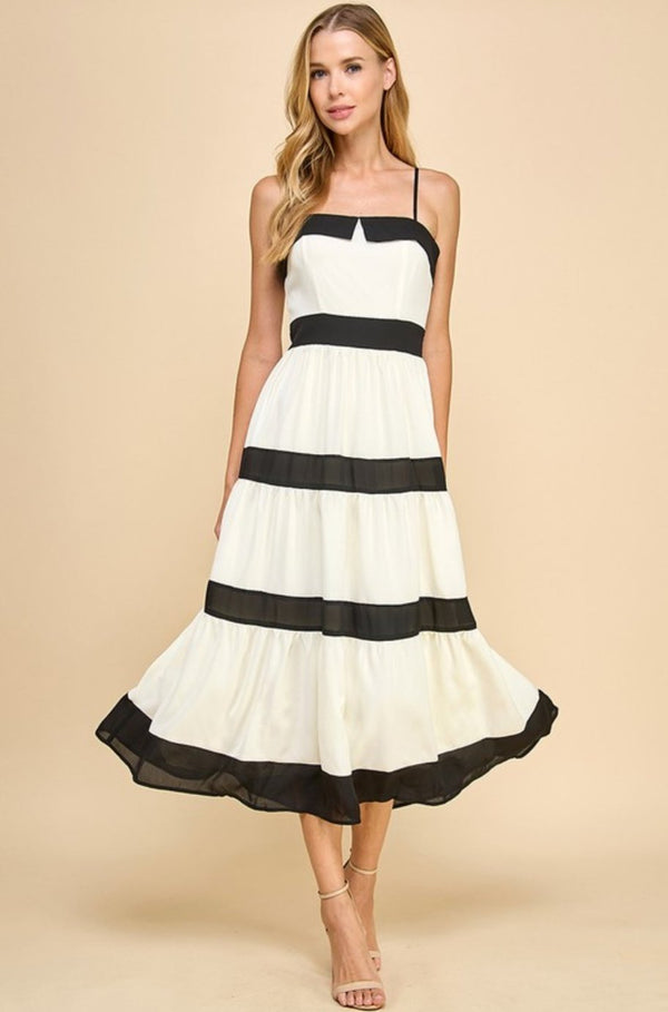 Linda Cream and Black Bow Dress