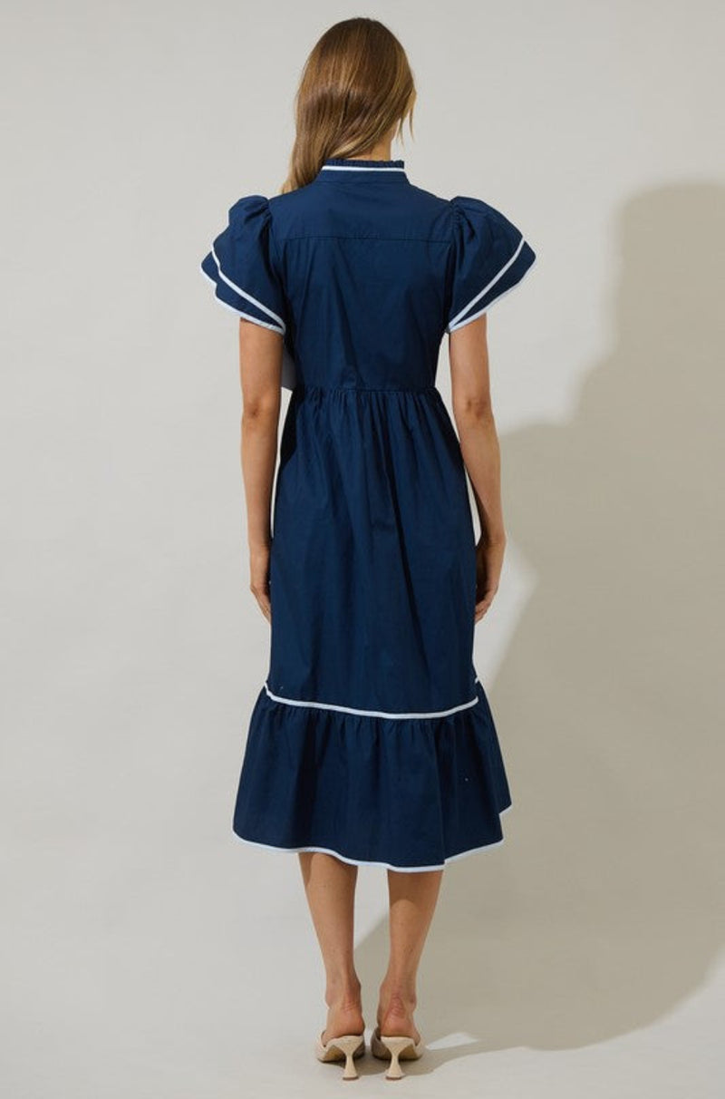 Lorraine Navy Button Down Midi Dress