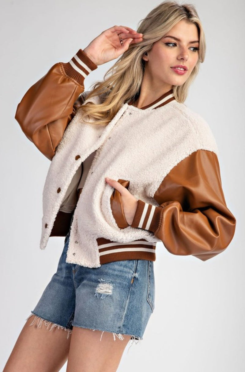 Kris Burly Faux Fur Varsity Jacket