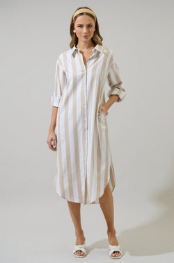 Beach cover up, Shirt dress, White and tan button down shirt, dresses