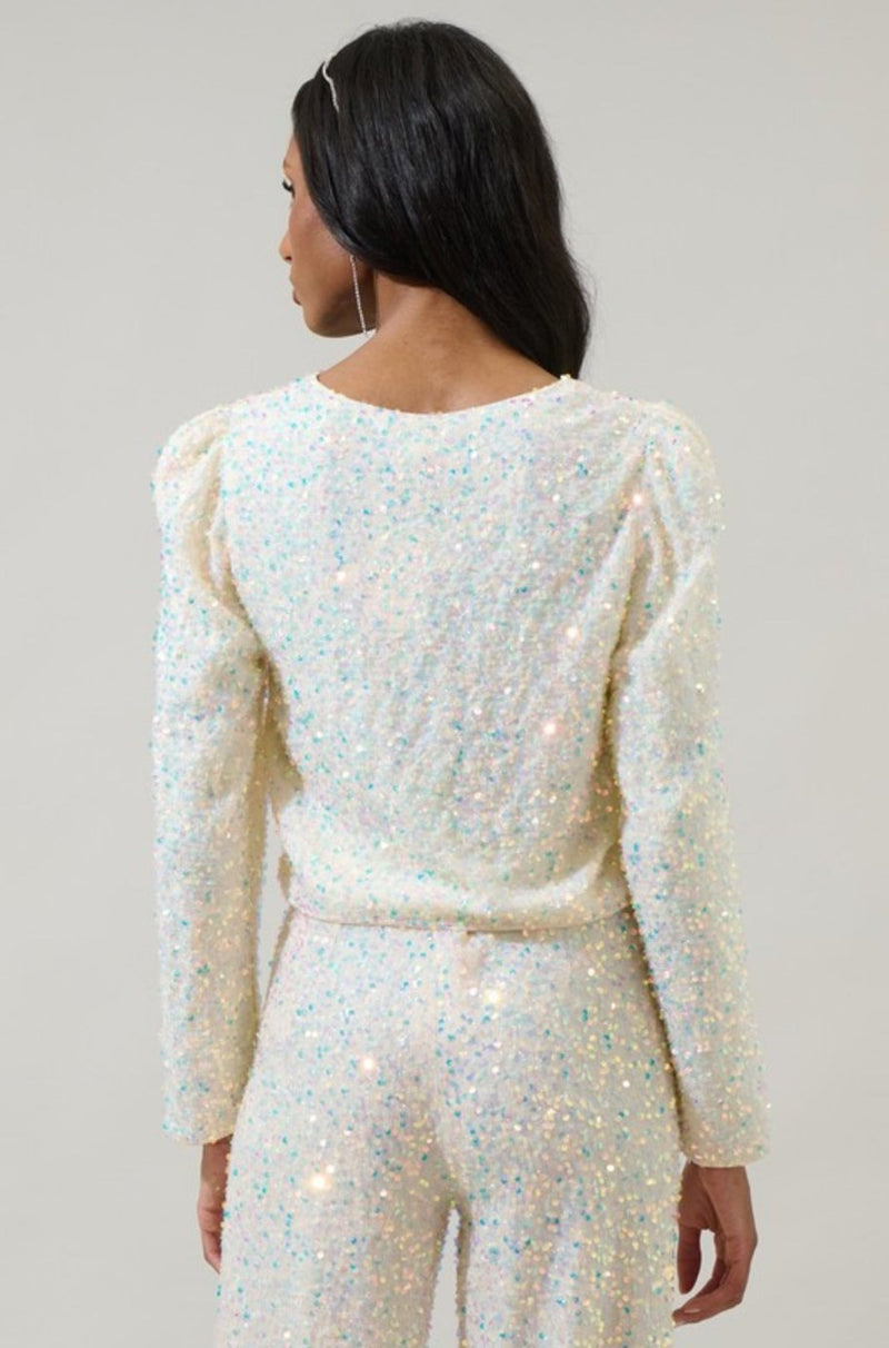 Josie White Sequin Bow Tie Cardigan