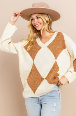 Ivory and brown sweater, sweater, color block sweater, ivory sweater, brown sweater, 